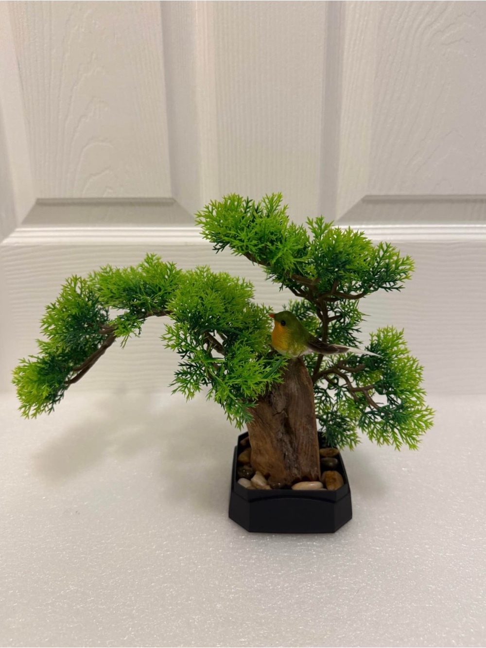 Handmade 9” Artificial Evergreen Bonsai with Bird